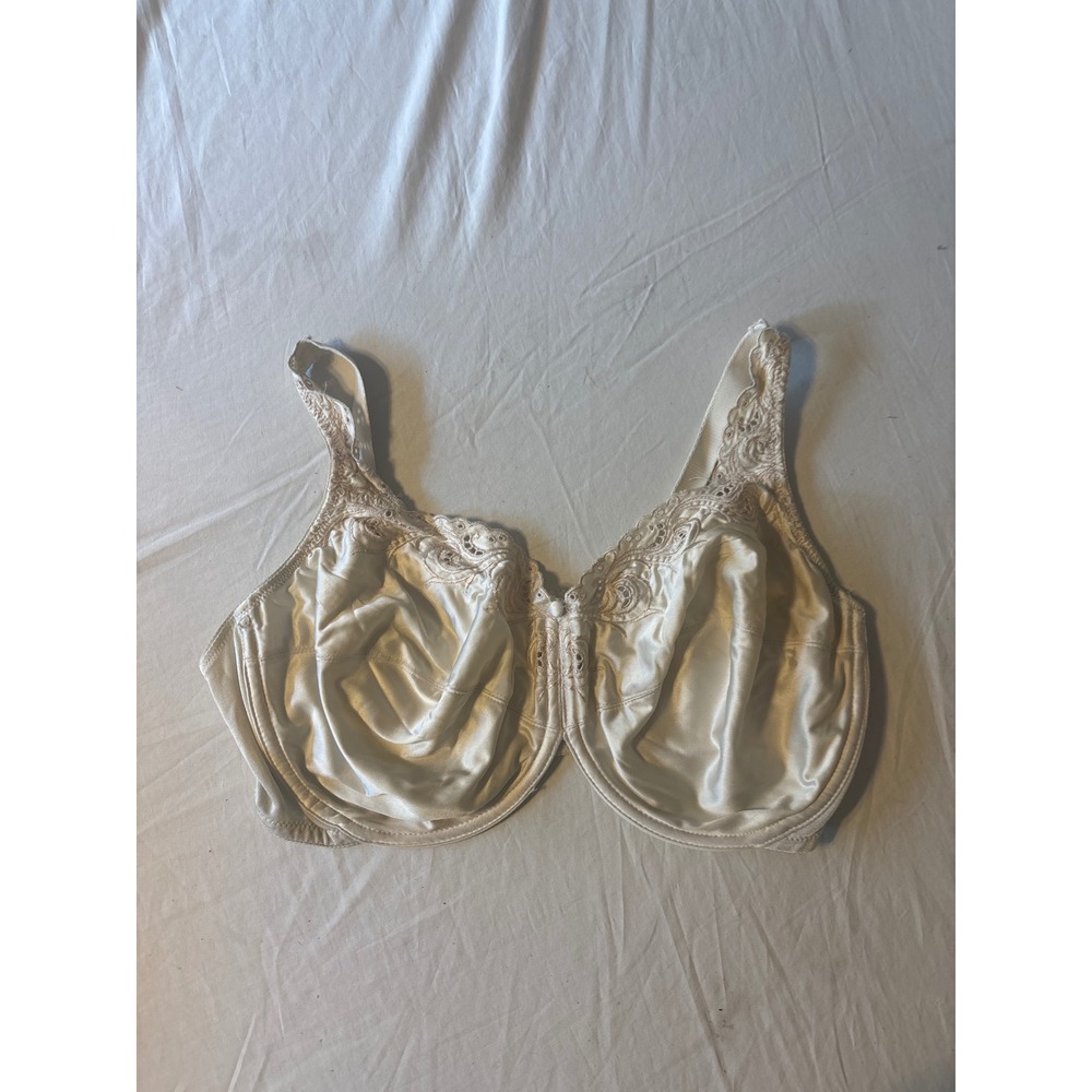 Vanity Fair Bra Womens 40DD Ivory Good Lace Trim‎ Satin Full Coverage 75-183